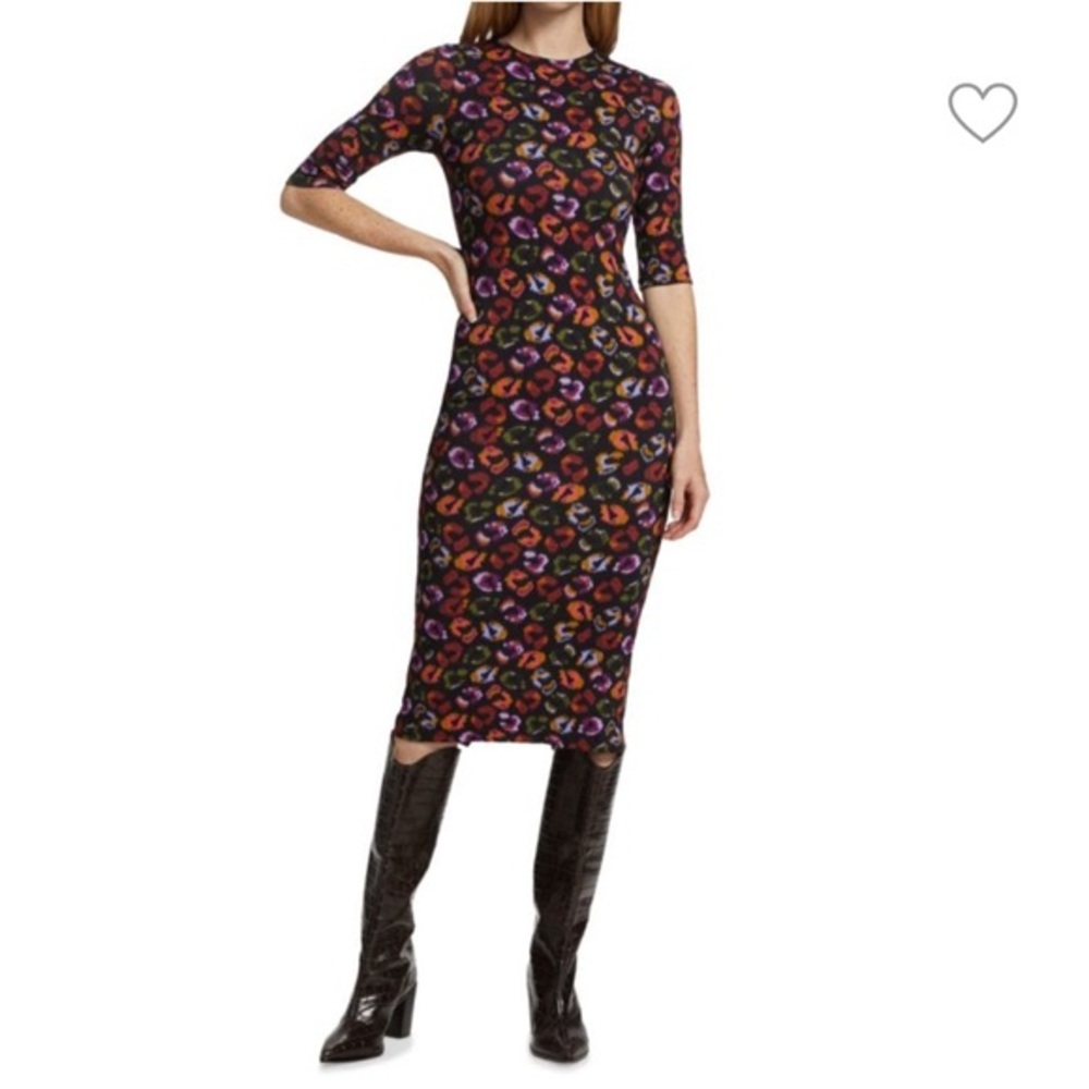 FARM RIO Leopard-Print Fitted Sheath Dress Sz Small Rainbow Bodycon Animal Print